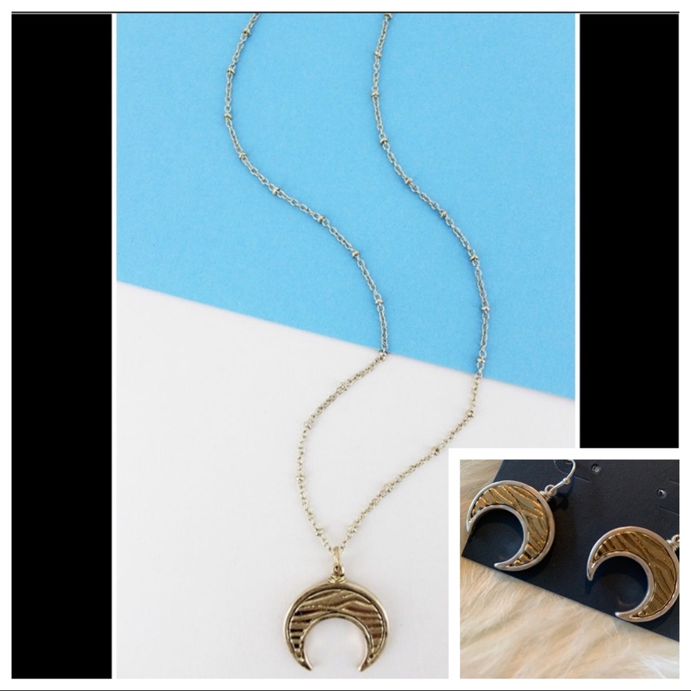 Double Horn Necklace & Matching Earrings